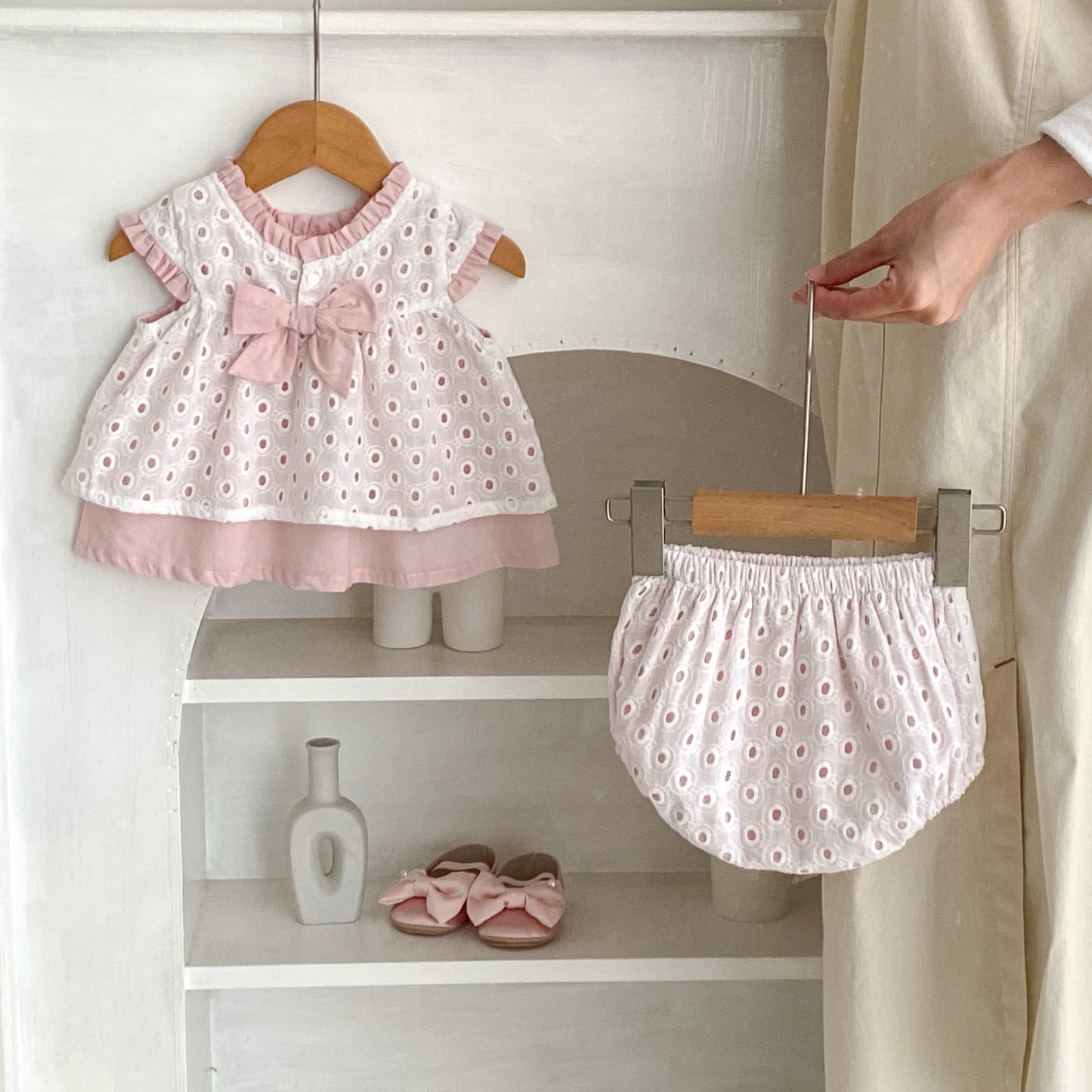 Baby Girl Hollow Out Double Layer Suit - Outfit Set