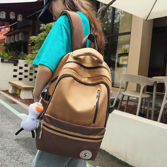 Retro Contrast Color Casual Backpack for Women - Waterproof Nylon