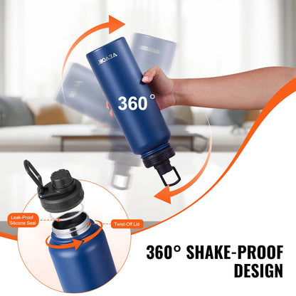 40 Oz Insulated Water Bottle Stainless Steel With Wide Mouth Lid Blue