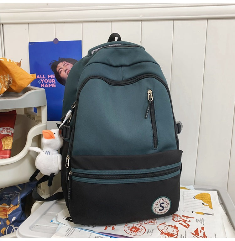 Retro Contrast Color Casual Backpack for Women - Waterproof Nylon