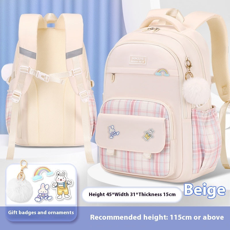 Primary School Girls' Plaid Backpack - Schoolbag