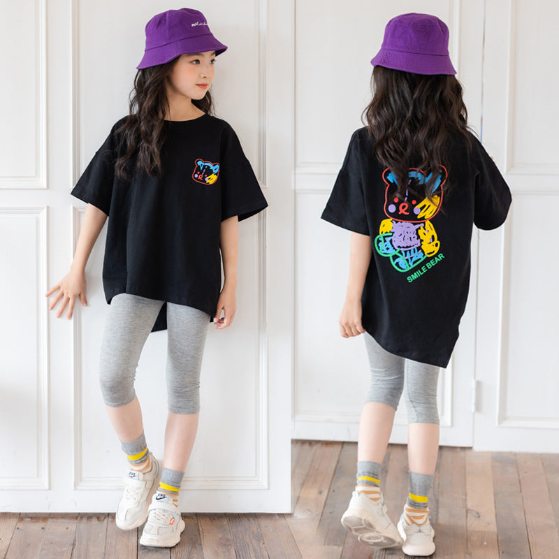Cartoon Irregular Top - Kids Short Sleeve Trendy Shirt