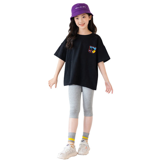 Cartoon Irregular Top - Kids Short Sleeve Trendy Shirt