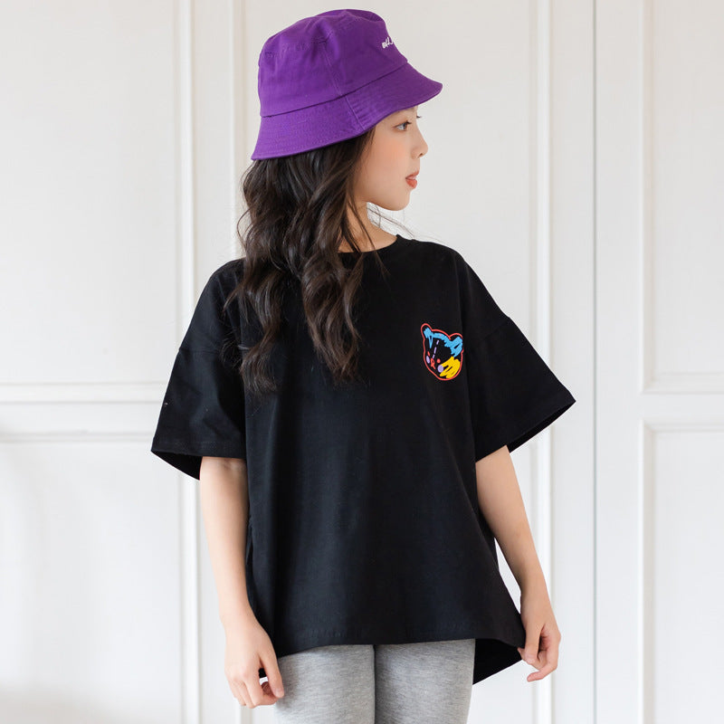 Cartoon Irregular Top - Kids Short Sleeve Trendy Shirt