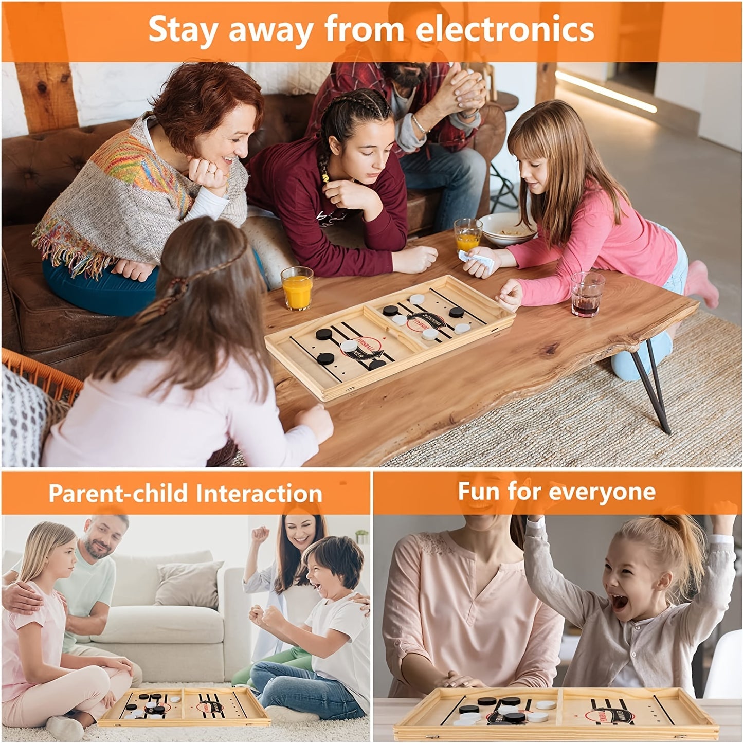 Fast Sling Puck Game - Wooden Hockey Foosball Table Toy