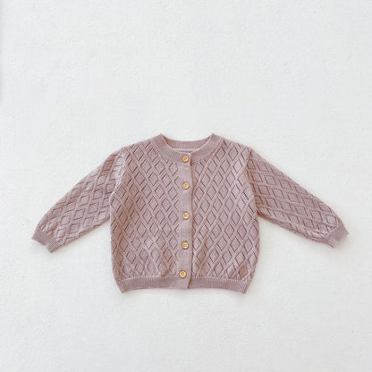Baby Sweet Rhombus Hollow Cardigan - Long Sleeve Jacket