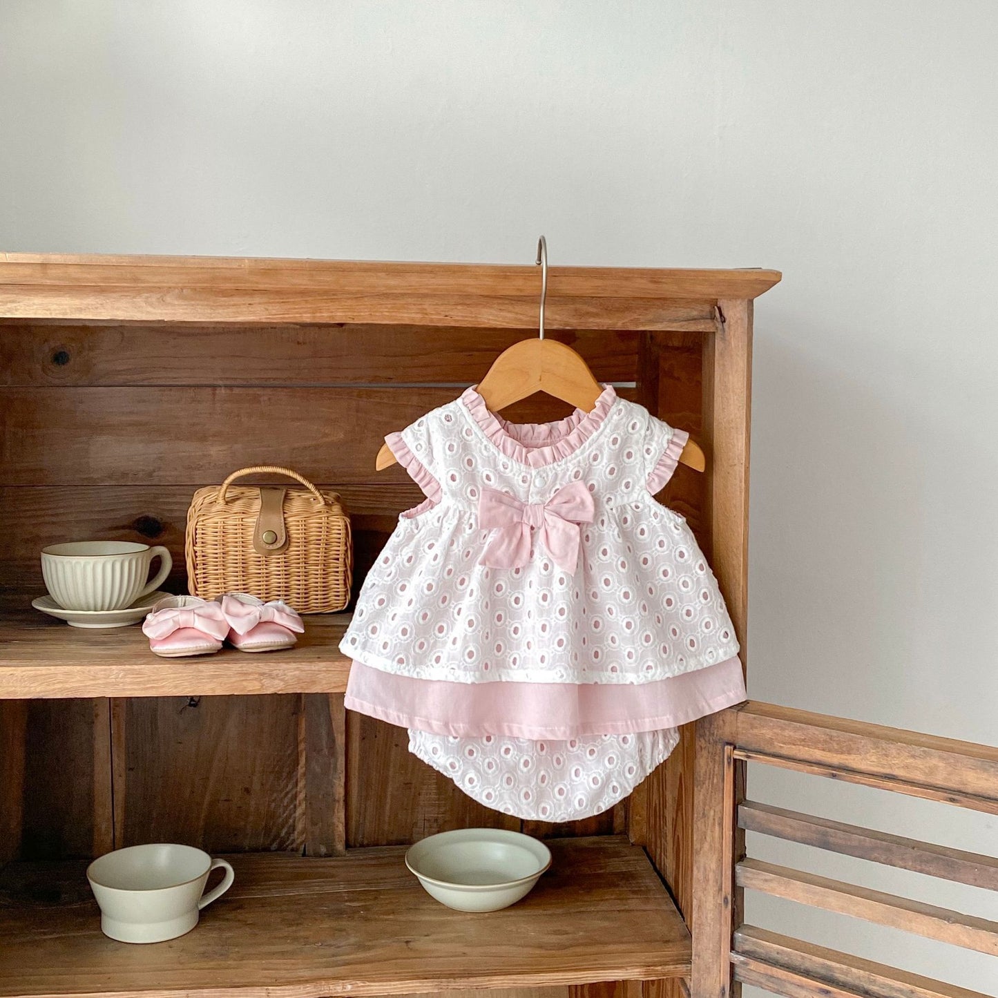 Baby Girl Hollow Out Double Layer Suit - Outfit Set