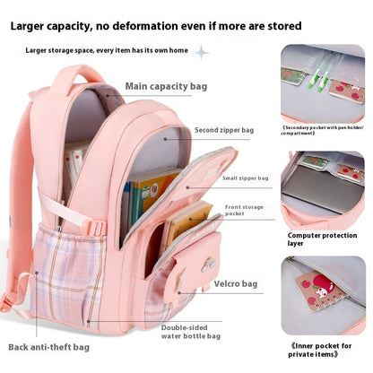 Primary School Girls' Plaid Backpack - Schoolbag