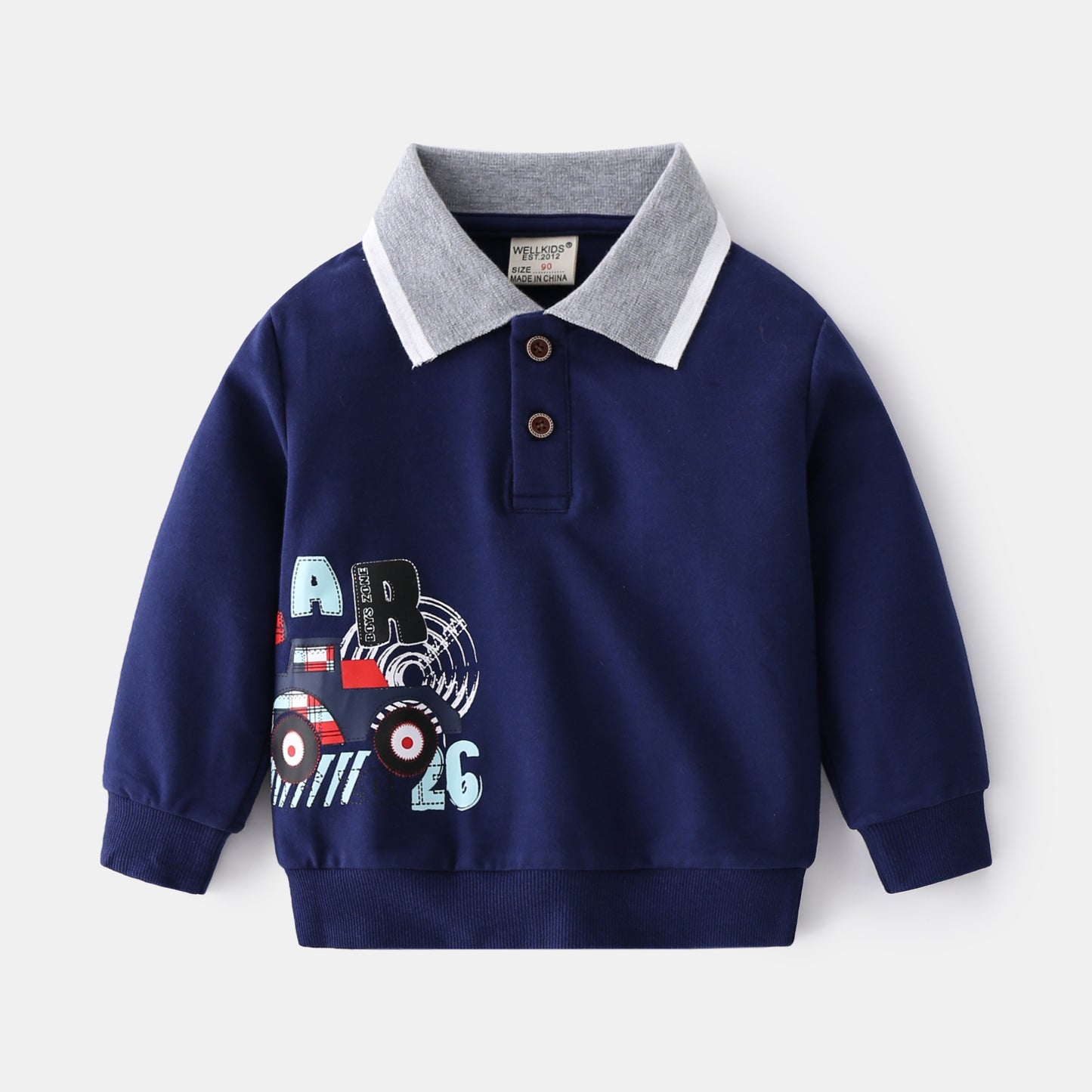 Boys Lapel Sweater - Cute Cartoon Print Pullover