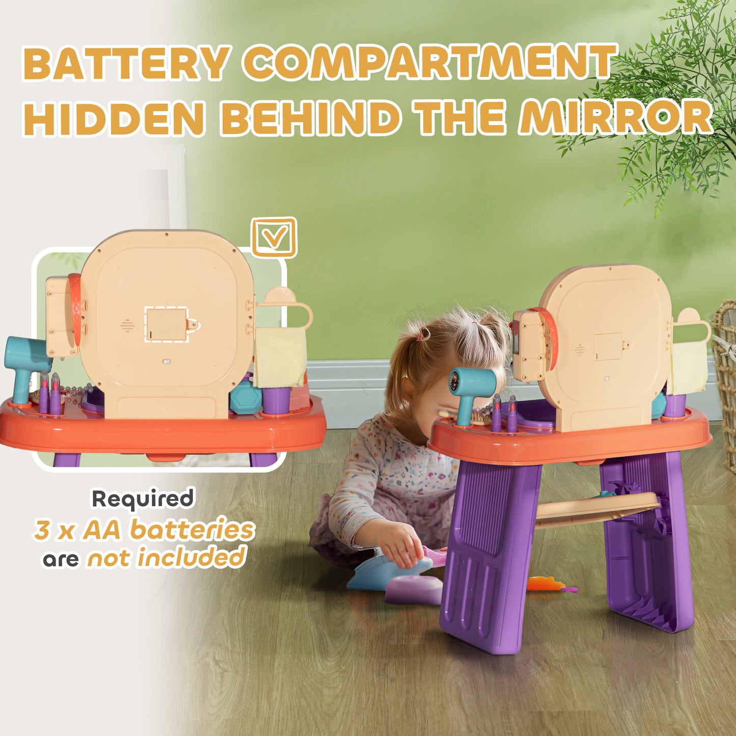 Kids Vanity Set with Mirror - LED Light & Music Pretend Play