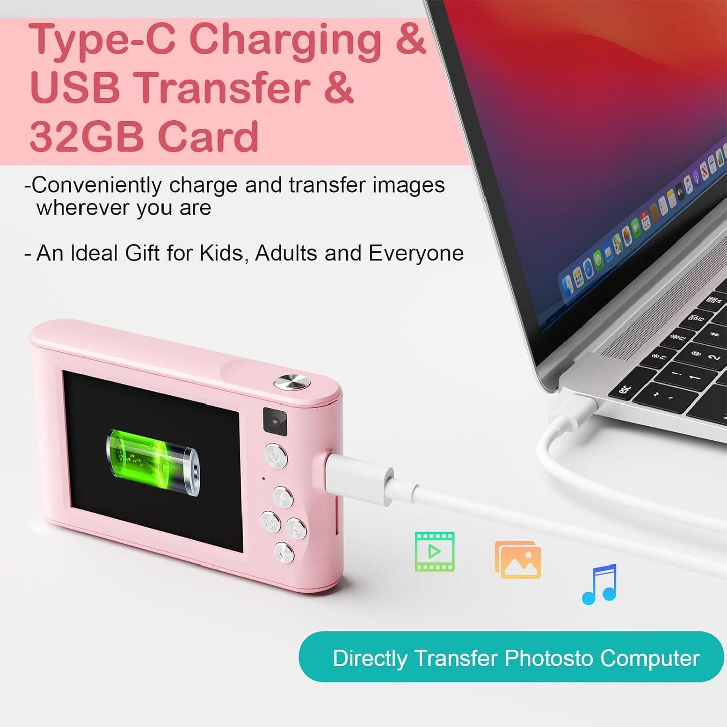 Kids Digital Camera with 32GB SD Card - Christmas Birthday Gift for Children