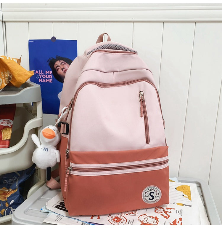 Retro Contrast Color Casual Backpack for Women - Waterproof Nylon