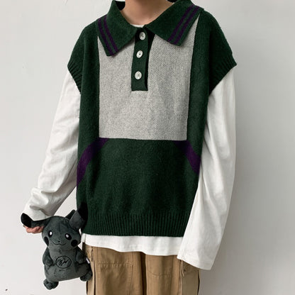 Teen Loose Shoulder Vest - Woolen Sleeveless Top