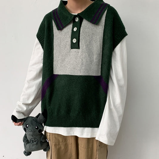 Teen Loose Shoulder Vest - Woolen Sleeveless Top