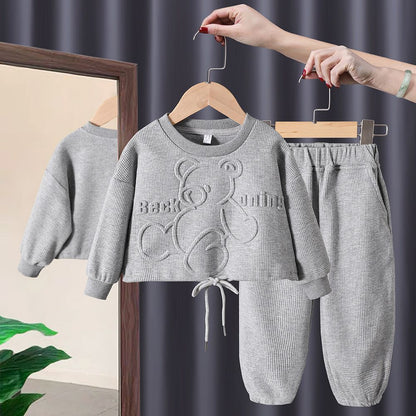Toddler Girls Bear Pullover Hoodie Suit - Cute Outfit Set