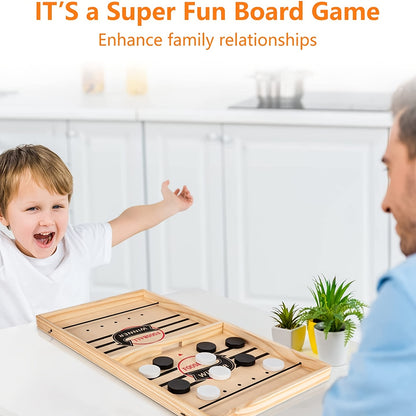 Fast Sling Puck Game - Wooden Hockey Foosball Table Toy