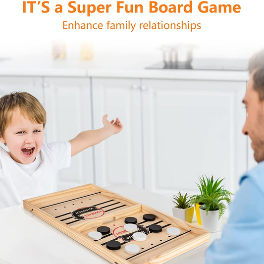 Fast Sling Puck Game - Wooden Hockey Foosball Table Toy
