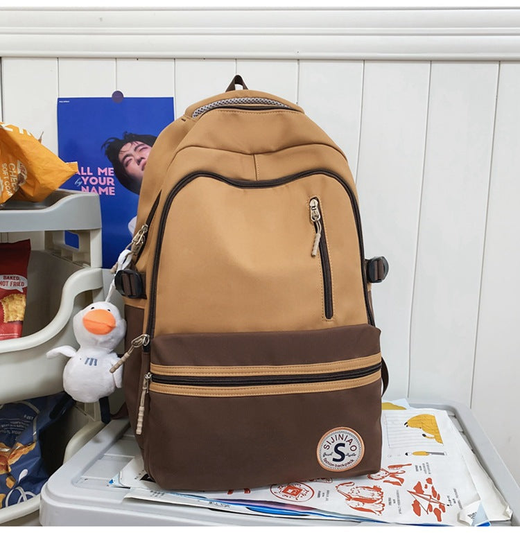 Retro Contrast Color Casual Backpack for Women - Waterproof Nylon