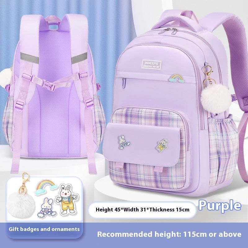 Primary School Girls' Plaid Backpack - Schoolbag