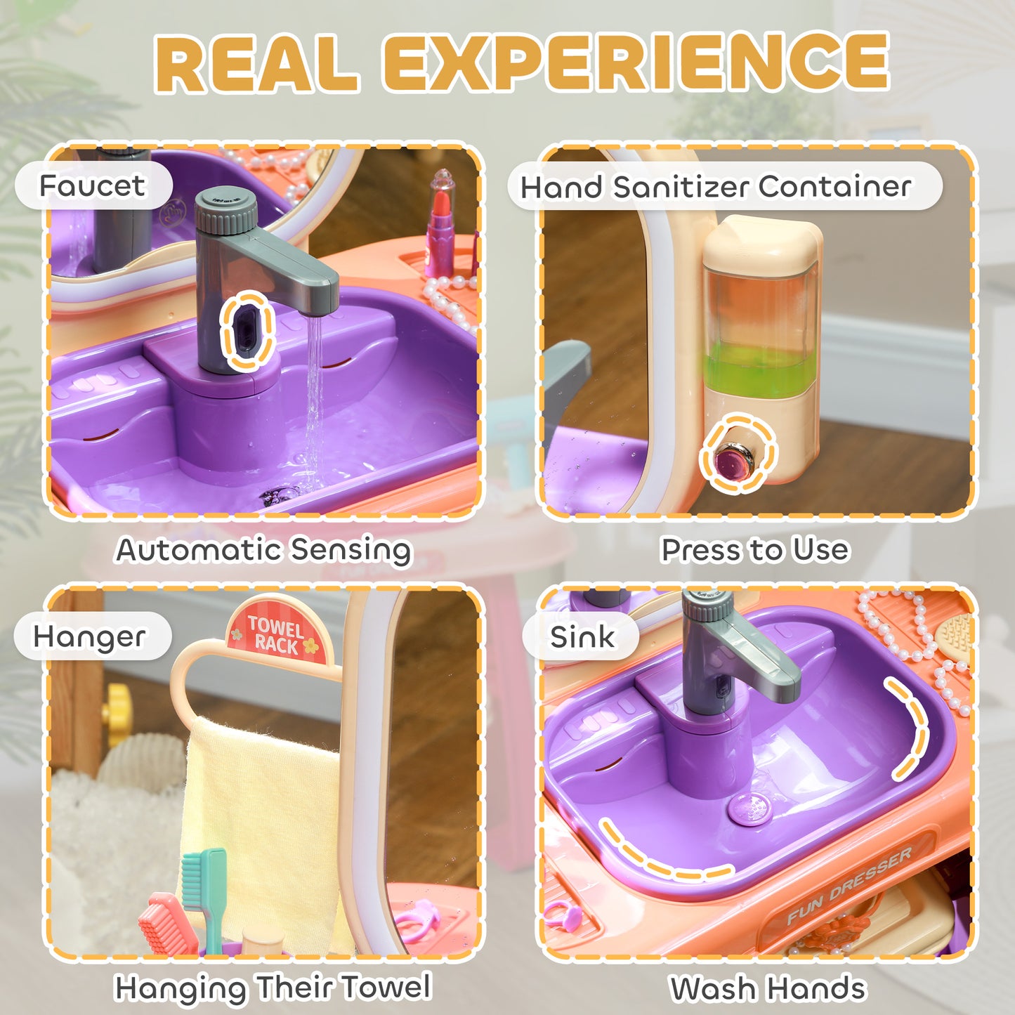 Kids Vanity Set with Mirror - LED Light & Music Pretend Play