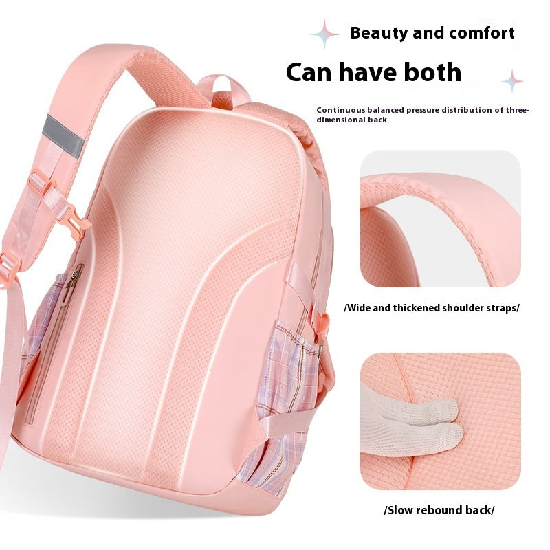 Primary School Girls' Plaid Backpack - Schoolbag