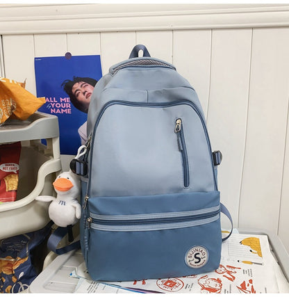 Retro Contrast Color Casual Backpack for Women - Waterproof Nylon