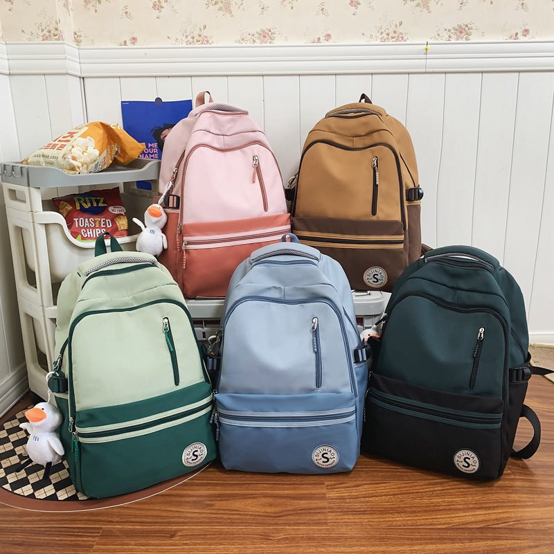 Retro Contrast Color Casual Backpack for Women - Waterproof Nylon