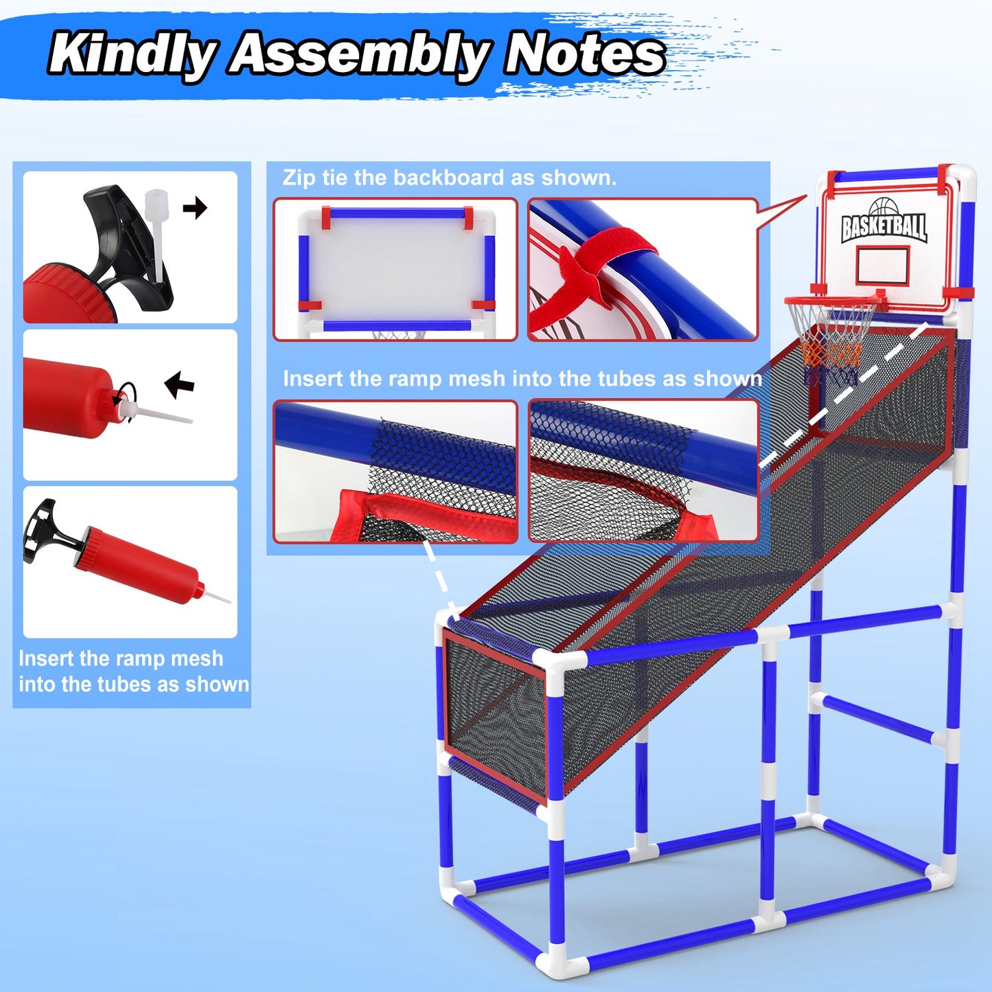 Kids Basketball Game Set - Adjustable Height Hoop with 2 Balls