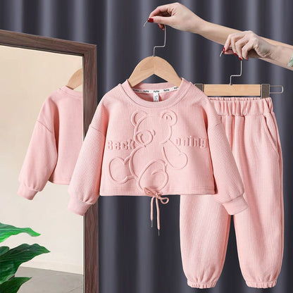 Toddler Girls Bear Pullover Hoodie Suit - Cute Outfit Set