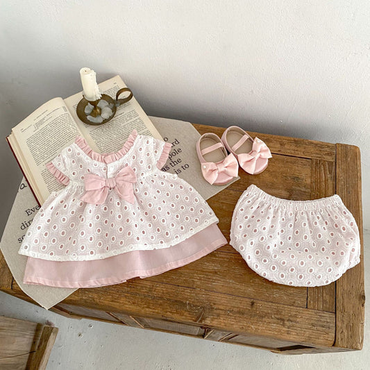Baby Girl Hollow Out Double Layer Suit - Outfit Set
