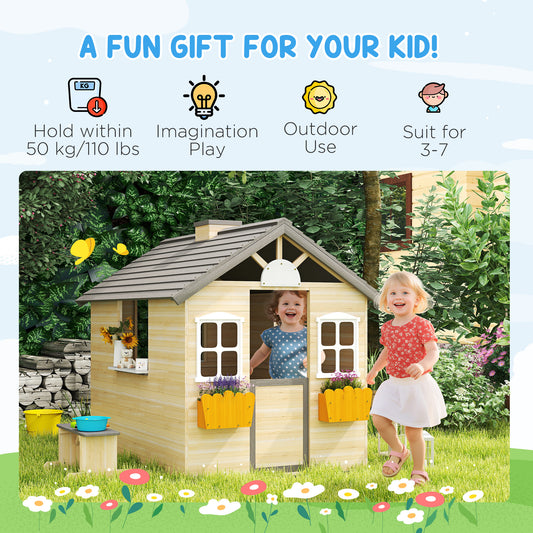 Wooden Playhouse for Kids - Outdoor Garden Pretend Play Cottage