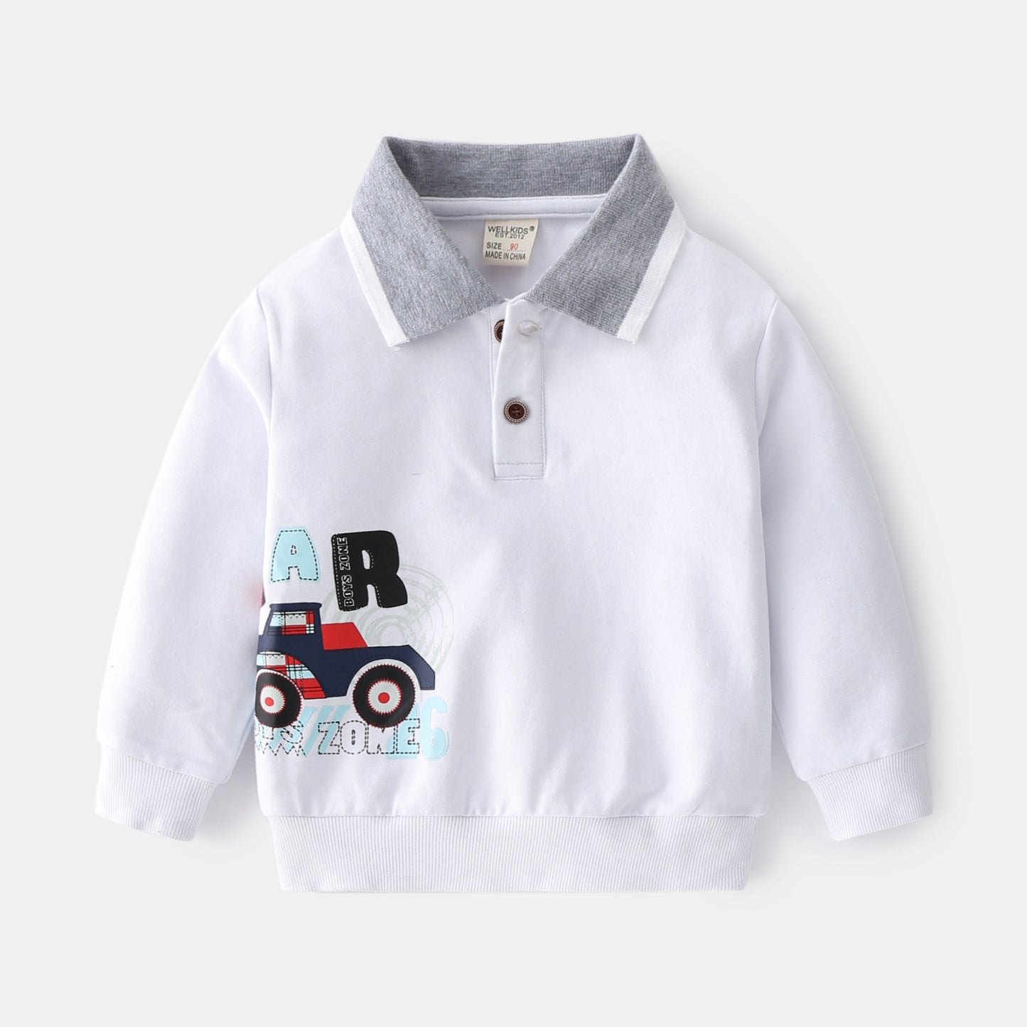 Boys Lapel Sweater - Cute Cartoon Print Pullover