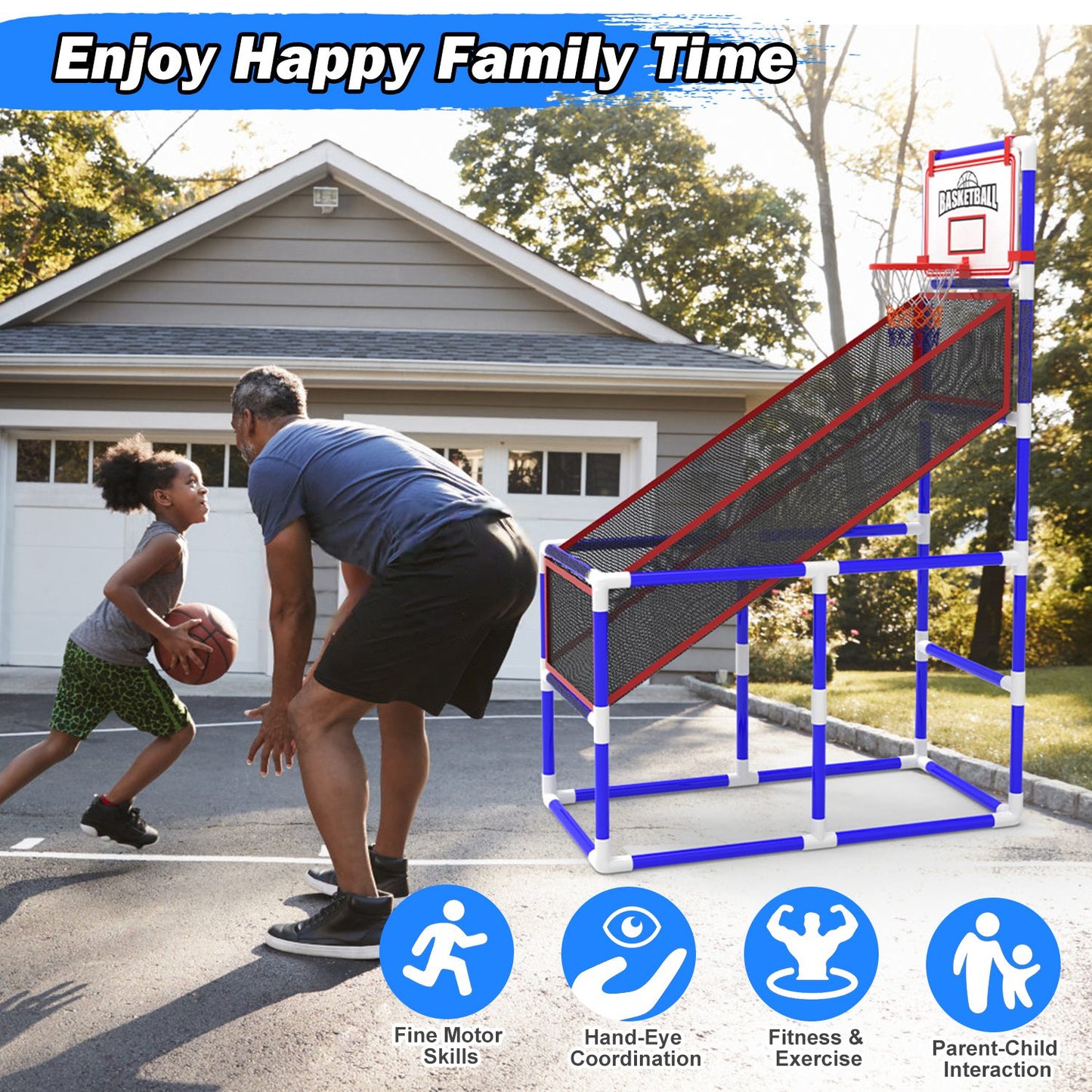 Kids Basketball Game Set - Adjustable Height Hoop with 2 Balls