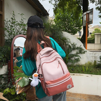 Retro Contrast Color Casual Backpack for Women - Waterproof Nylon