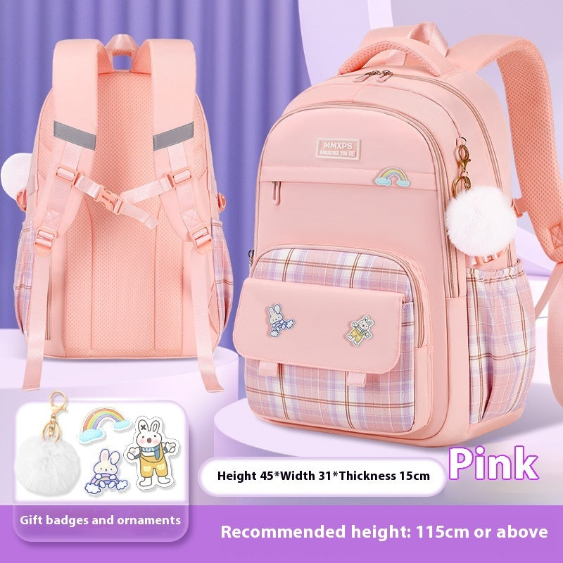 Primary School Girls' Plaid Backpack - Schoolbag