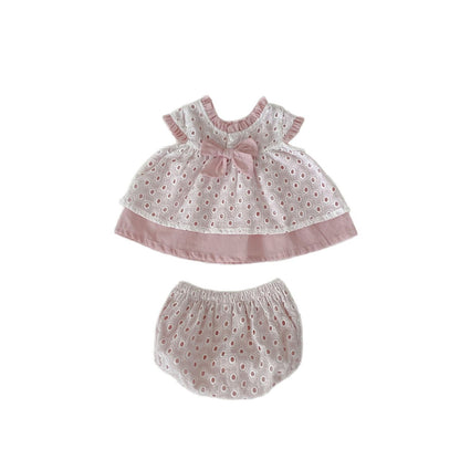 Baby Girl Hollow Out Double Layer Suit - Outfit Set