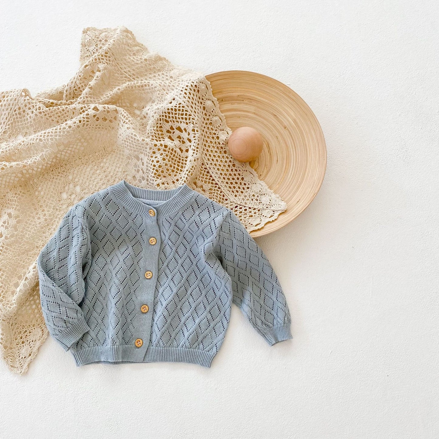 Baby Sweet Rhombus Hollow Cardigan - Long Sleeve Jacket