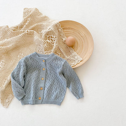 Baby Sweet Rhombus Hollow Cardigan - Long Sleeve Jacket