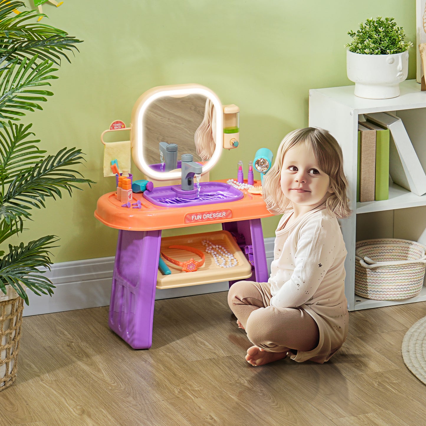 Kids Vanity Set with Mirror - LED Light & Music Pretend Play
