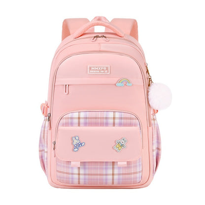 Primary School Girls' Plaid Backpack - Schoolbag