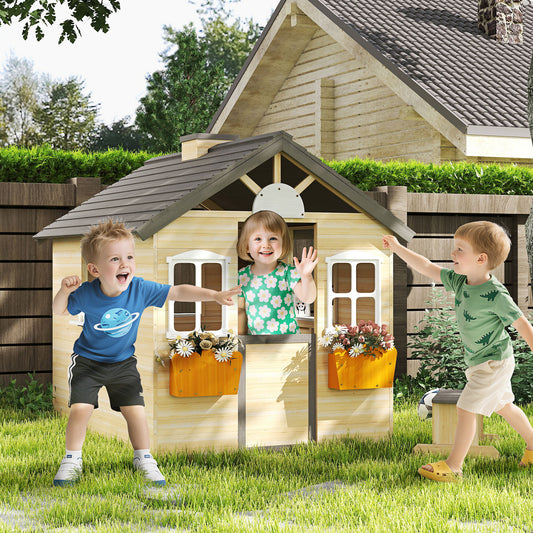 Wooden Playhouse for Kids - Outdoor Garden Pretend Play Cottage