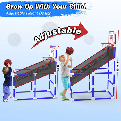 Kids Basketball Game Set - Adjustable Height Hoop with 2 Balls