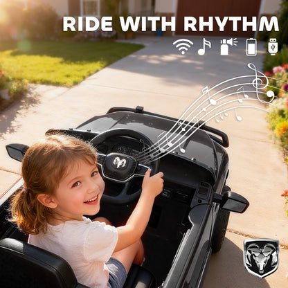 12V Kids Ride on Car, Licensed Dodge RAM 3500 Ride on Toys with Dual Motors, Remote Control for Toddlers, Black