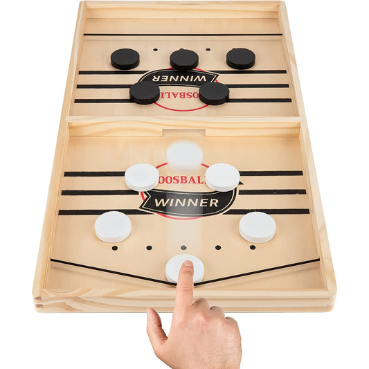 Fast Sling Puck Game - Wooden Hockey Foosball Table Toy