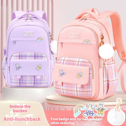 Primary School Girls' Plaid Backpack - Schoolbag
