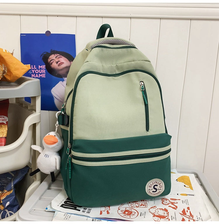 Retro Contrast Color Casual Backpack for Women - Waterproof Nylon