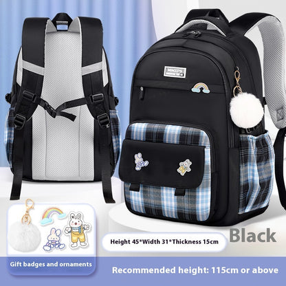 Primary School Girls' Plaid Backpack - Schoolbag