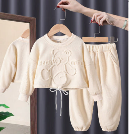 Toddler Girls Bear Pullover Hoodie Suit - Cute Outfit Set
