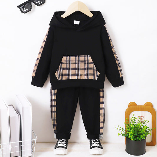 Children's Plaid Hoodie & Sweatpants Set - Kids Outfit