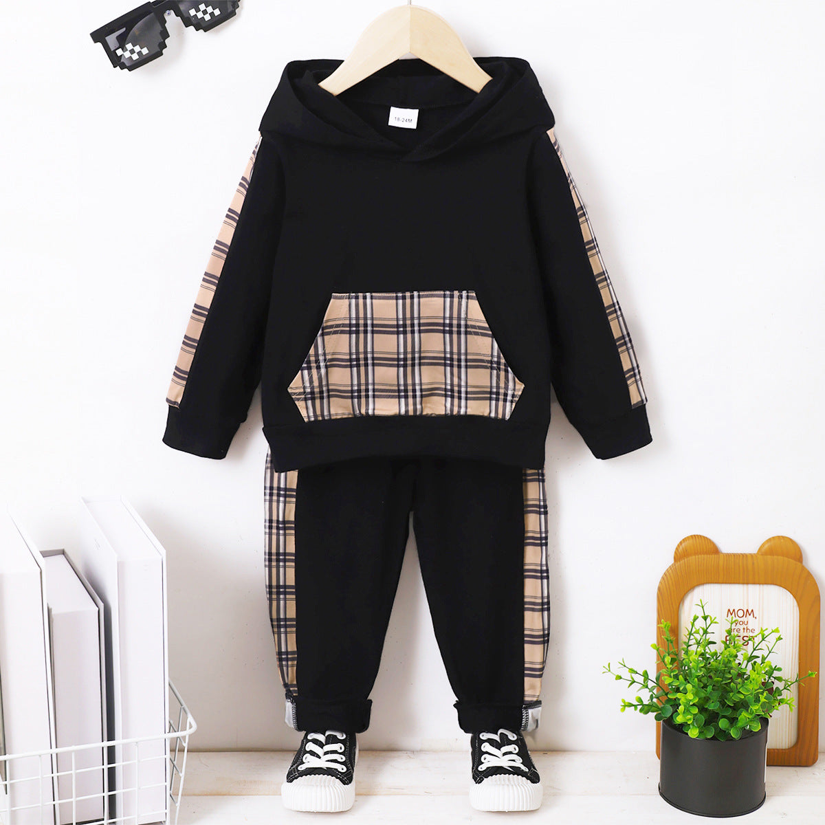 Children's Plaid Hoodie & Sweatpants Set - Kids Outfit